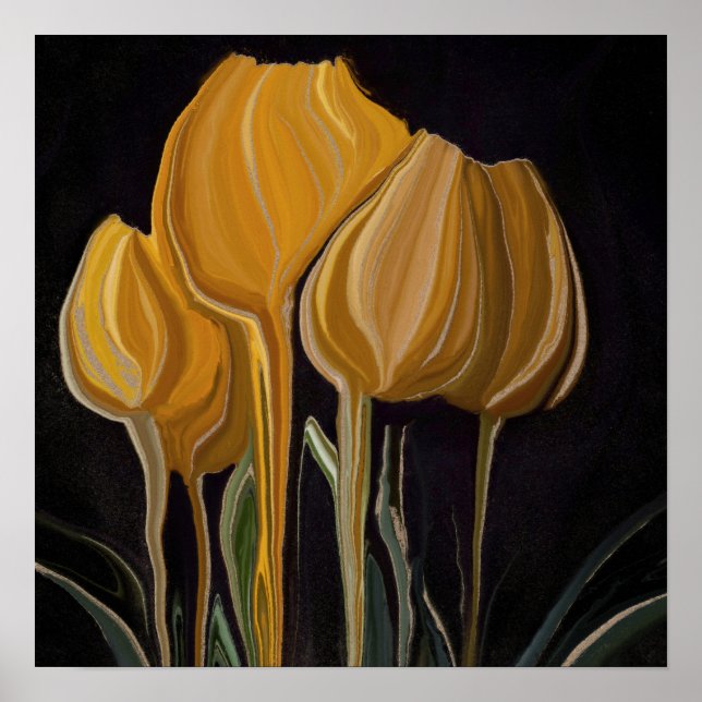 Poster Tulipa Trio Dourada em Preto (Frente)