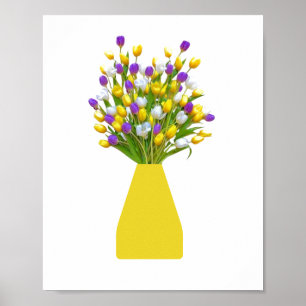 Poster Tulipas Amarelas e Púrpuras em uma Vase Amarela