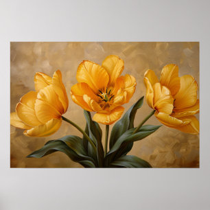 Poster Tulipas Amarelas - Pintura De Óleo Botânico