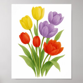 Poster Tulipas Amarelas Vermelhas Roxas Pintura Arte Flor