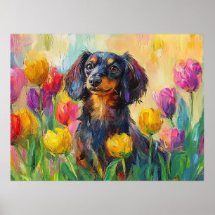 Poster Tulipas Coloridas Bonitas Dachshund