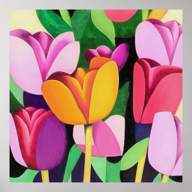 Poster Tulipas Coloridas Multicolorido Abstrato Art (Frente)