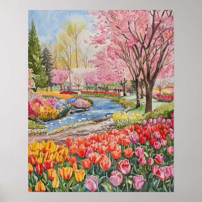 Poster Tulipas Coloridas no Parque (Frente)