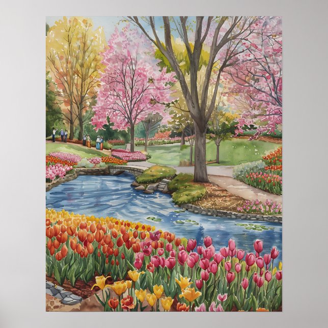 Poster Tulipas Coloridas no Parque (Frente)