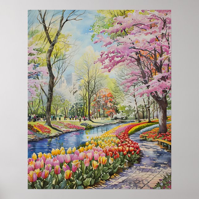 Poster Tulipas Coloridas no Parque (Frente)