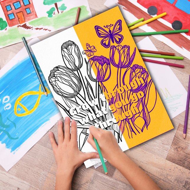 Poster Tulipas com Coloração de Borboleta Imprimível (Customize the text OR remove then download and print out at home for therapeutic coloring fun.)