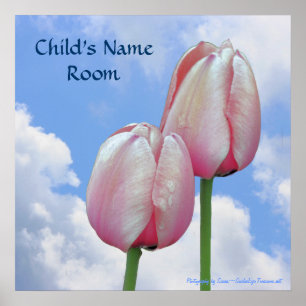 Póster Tulipas cor-de-rosa Blue Sky Nature Kids Room Wall