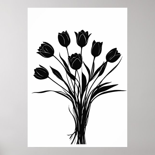 Poster Tulipas de flores pretas e brancas (Frente)