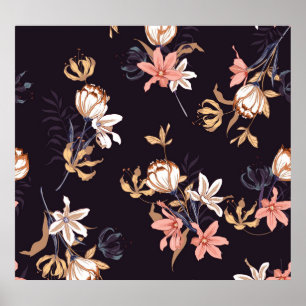 Poster Tulipas de safra, fundo roxo escuro