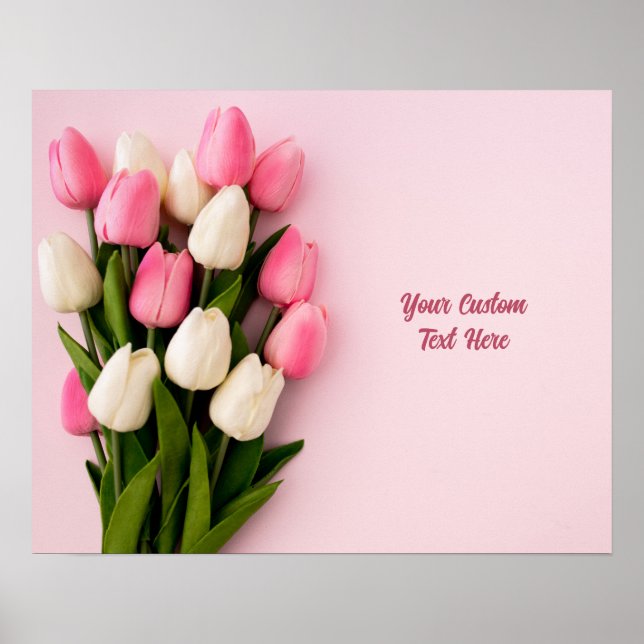 Poster Tulipas de Texto Personalizado em Rosa (Frente)