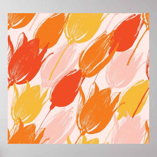 Poster Tulipas Diagonais: Design de Cor Leve. (Frente)