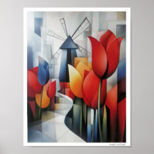 POSTER TULIPAS E MOINHOS DE VENTO DA HOLANDA