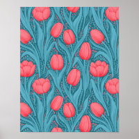 Tulipas em azul e vermelho