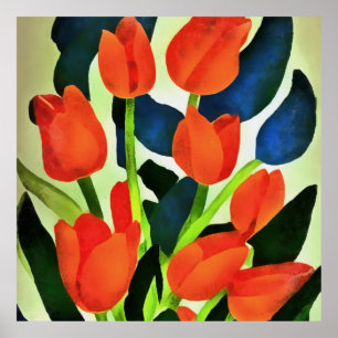 Poster Tulipas Em Fortes Cores Vermelhas Arte Floral