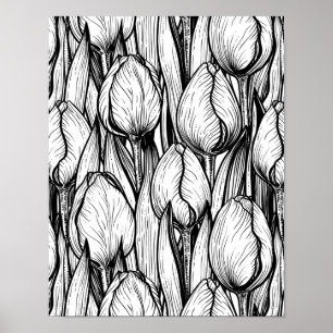 Poster Tulipas em preto e branco