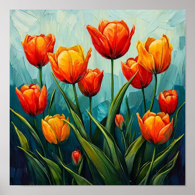 Poster Tulipas laranjas Decoração de casa floral de prima (Frente)