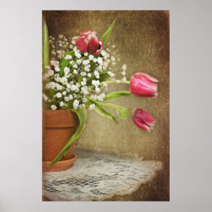 Poster tulipas no pote de argila