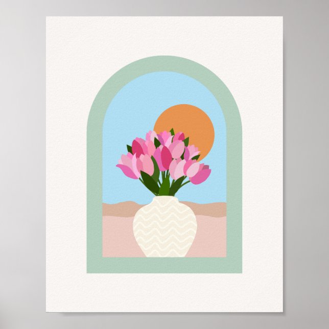 Poster Tulipas Num Vaso Verde Cor-De-Rosa (Frente)