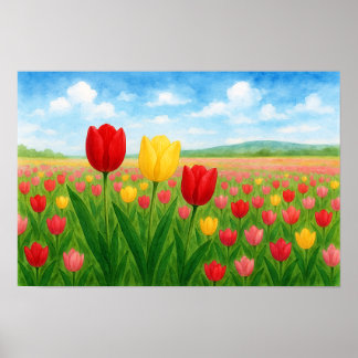 Poster Tulipas Paisagem Original de Estilo Europeu e Amer