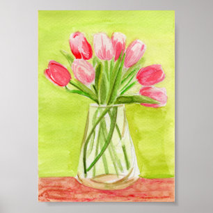 Poster Tulipas Rosa Aquarela