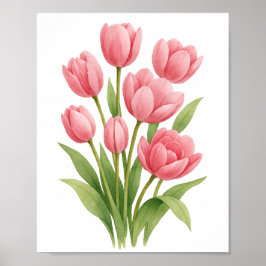 Poster Tulipas Rosa Pintando Parede Floral Decor de Arte