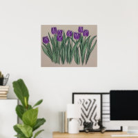 Tulipas Roxas Flor Aquarela