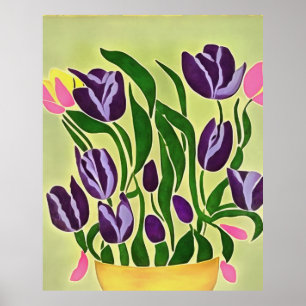 Poster Tulipas Roxas Retro Abstrato Art