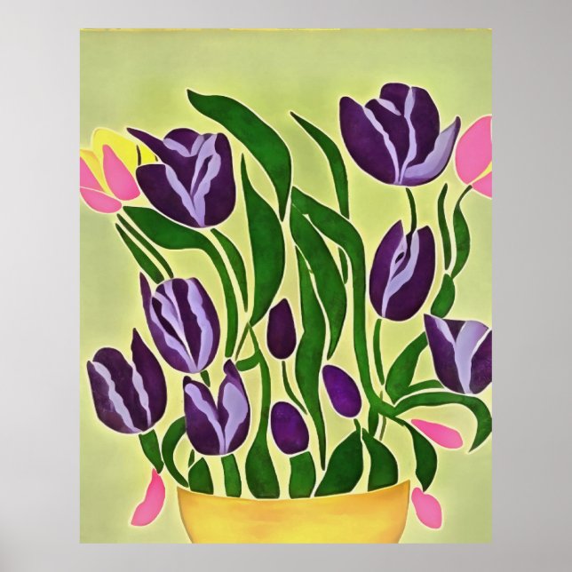 Poster Tulipas Roxas Retro Abstrato Art (Frente)