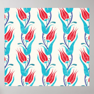 Poster Tulipas Turcas: Motif Tradicional Sem Costura.