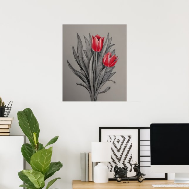 Poster Tulipas Vermelhas Arte Floral (Escritório em casa)