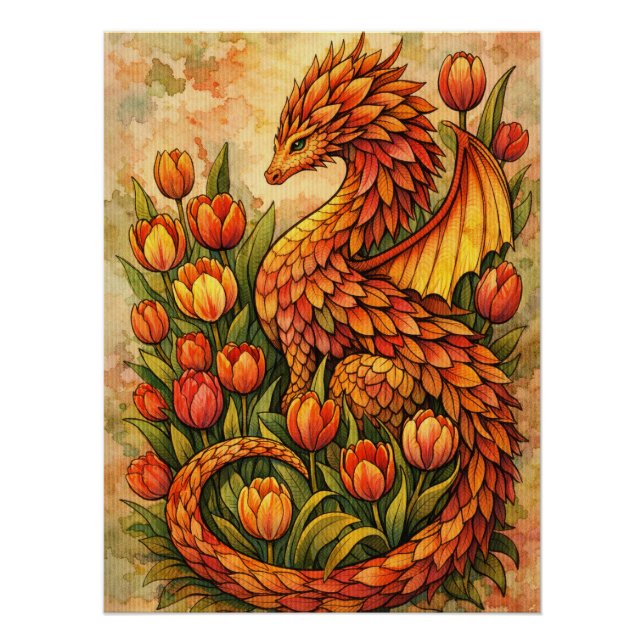 Póster Tulipas Vermelhas Dragão Primavera Dragões         (Frente)