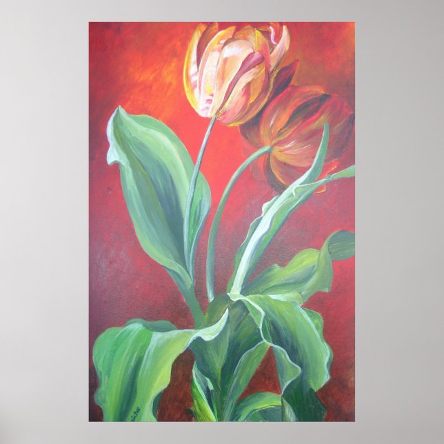 Poster Tulipas Vermelhas e Amarelas Artísticas (Frente)