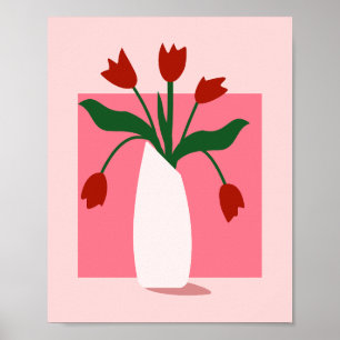 Poster Tulipas Vermelhas Minimalistas em Arte Estética de