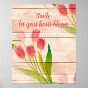 Poster Tulipas vermelhas no fundo da madeira limpa