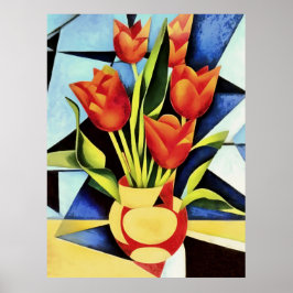 Poster Tulipas Vermelhas Num Vaso Vermelho E Amarelo