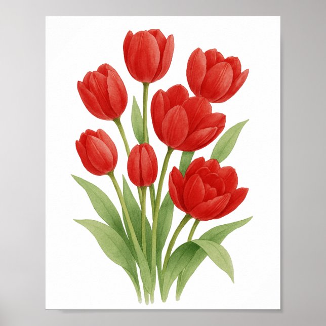 Poster Tulipas Vermelhas pintando Parede Floral (Frente)