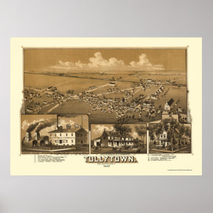 Poster Tullytown, mapa panorâmico do PA - 1887