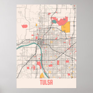 Poster Tulsa - Mapa da Cidade do Chalk dos Estados Unidos