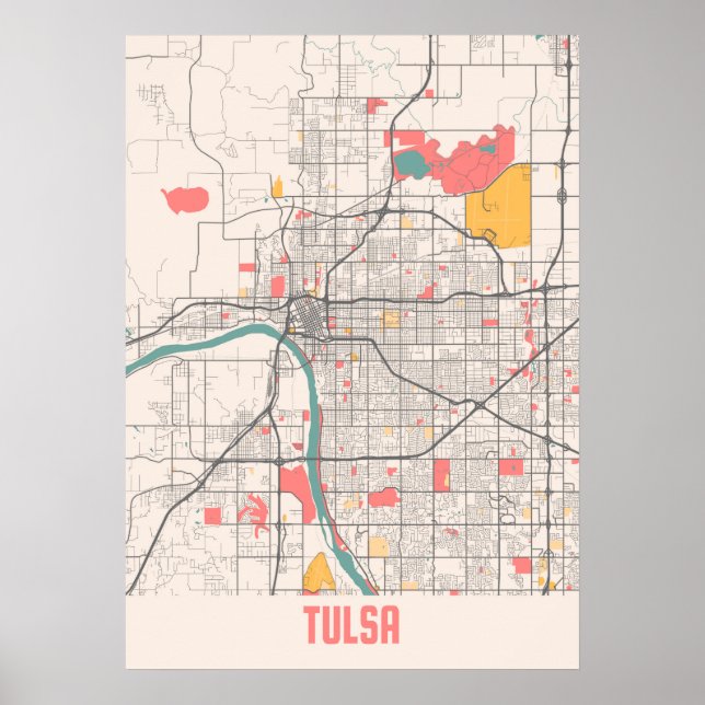 Poster Tulsa - Mapa da Cidade do Chalk dos Estados Unidos (Frente)