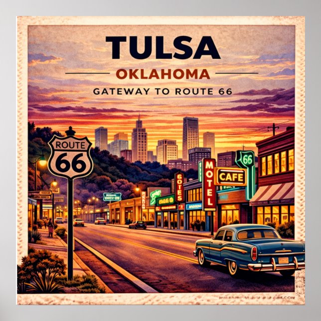 Poster Tulsa Rota 66 Viagens Antigas (Frente)