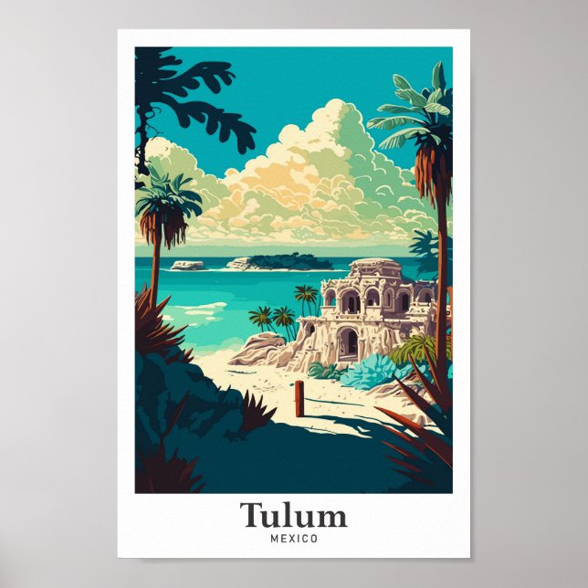 Poster Tulum Mexico Viagem Art Vintage Ilustração (Frente)