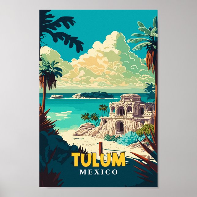 Poster Tulum Mexico Viagem Art Vintage Ilustração (Frente)
