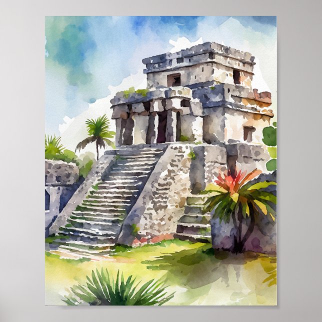 Poster Tulum Mexico Watercolor (Frente)