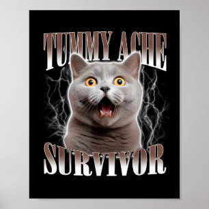 Poster Tummy Ache Sobrevivente Cat Meme Engraçado Citação