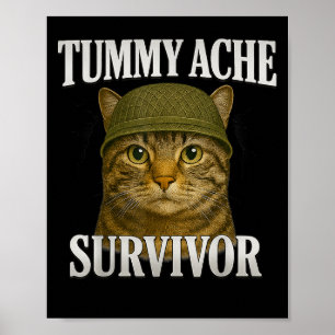 Poster Tummy Ache Sobrevivente Cat Meme Engraçado Giften
