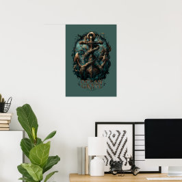 Poster Túmulo Oceânico Kraken Âncora Fantasia Sombria