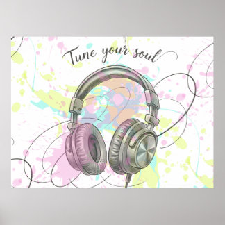 Poster Tune Into Your Soul Headphones Watercolor Art