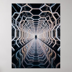 Poster Túnel Hexagonal Neon Futurista
