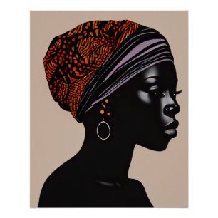 Póster Turbante de Mulher Afro-Americana Silhueta Preta