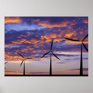 Poster Turbina do moinho de vento no por do sol